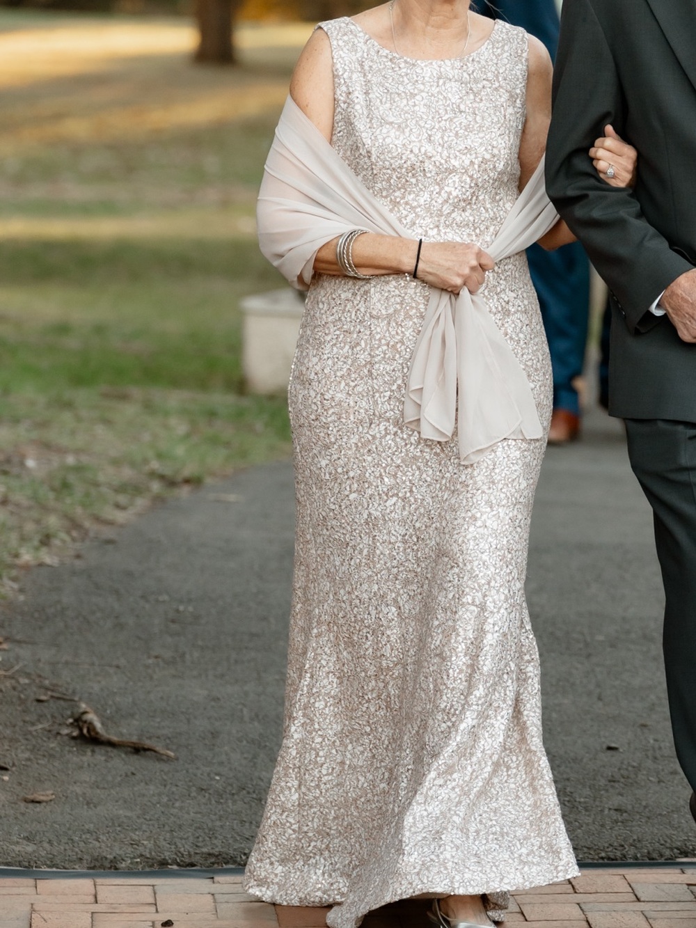 Alex Evenings Beige Embellished Formal Dress